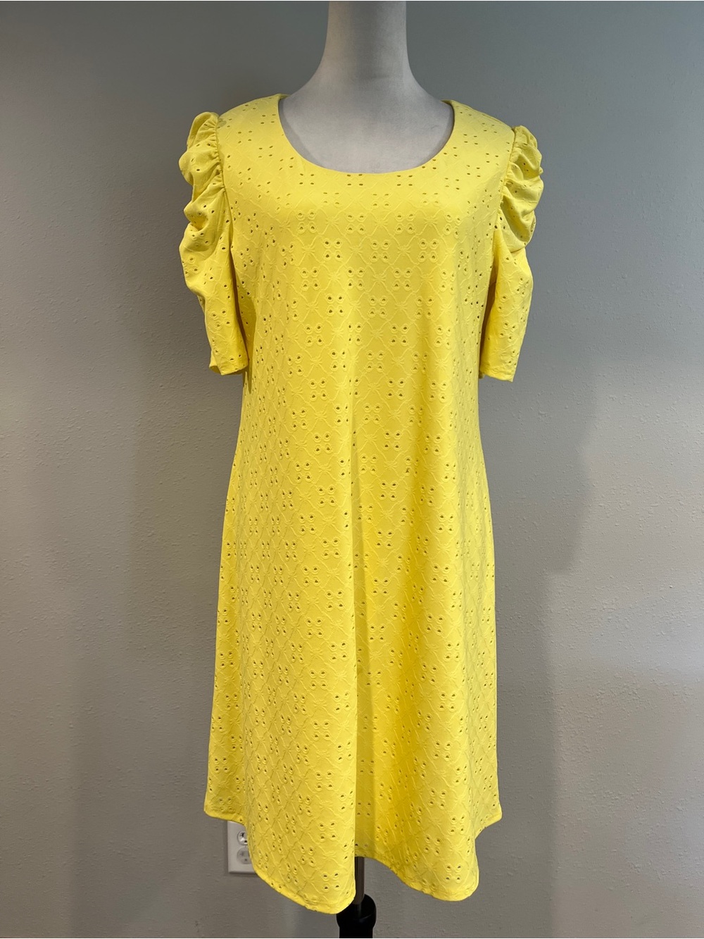 MSK Yellow Eyelet Midi Dress with Ruffle Sleeves